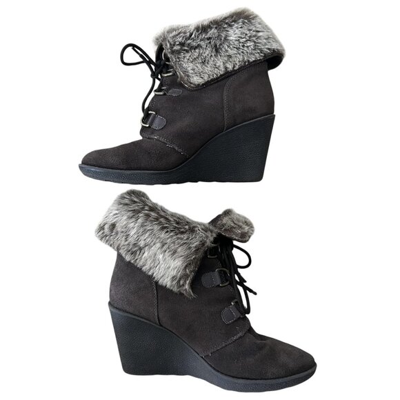 Björndal Shoes - Bjornal Boots‎ Womens Size 8.5 Brown Faux Fur Wedge Lace Up Leather Upper Winter